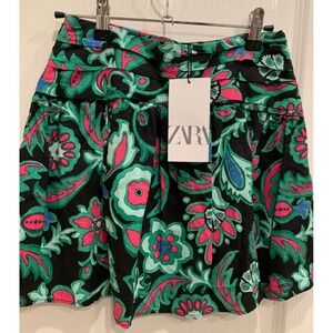 NWT ZARA LINEN BLEND FLORAL PRINT MINI SKIRT MULTICOLOR SIZE XS